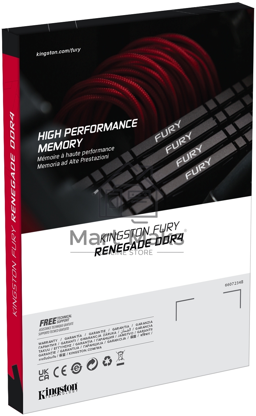 Оперативная память Kingston Fury Renegade, DDR4, 8GB (1x8GB), 3600MHz, CL16, DIMM, с радиатором, черный
