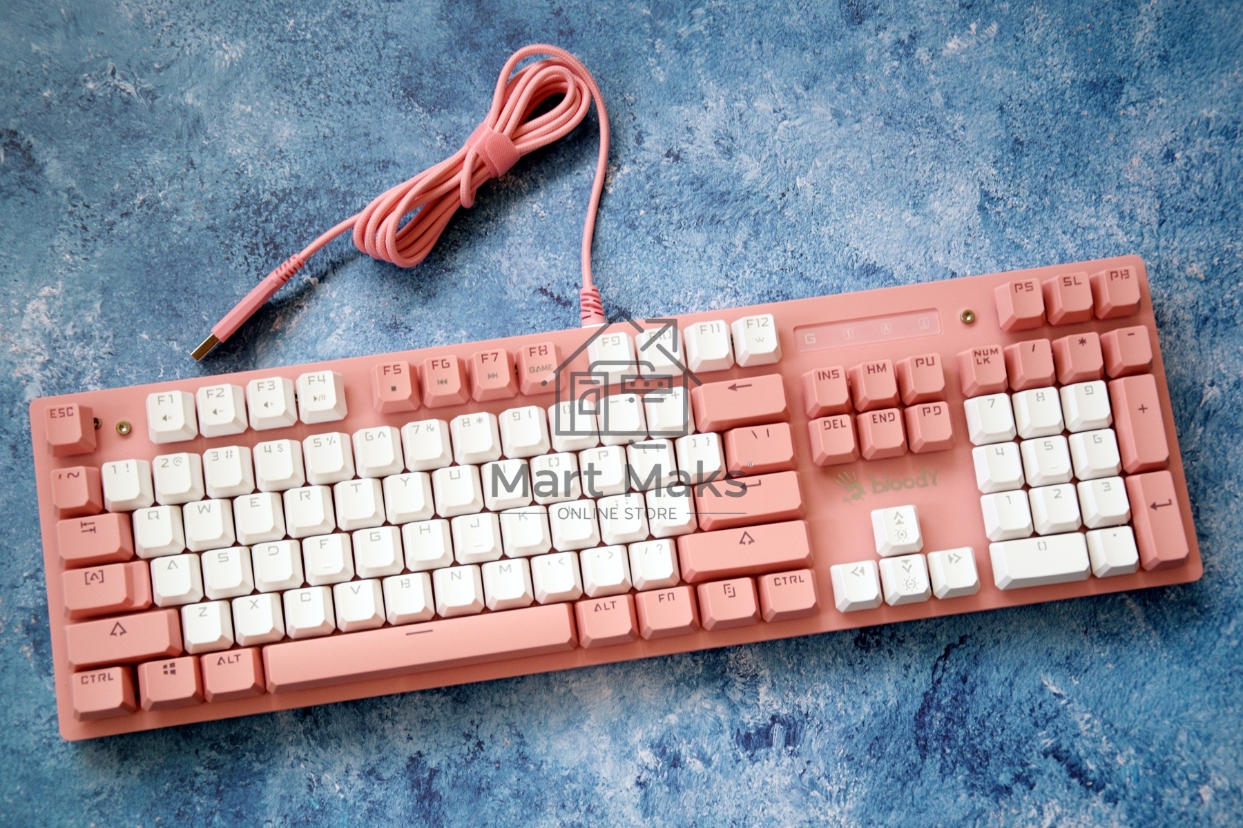 Клавиатура A4Tech Bloody B800 Dual Color проводная USB розовый/белый
