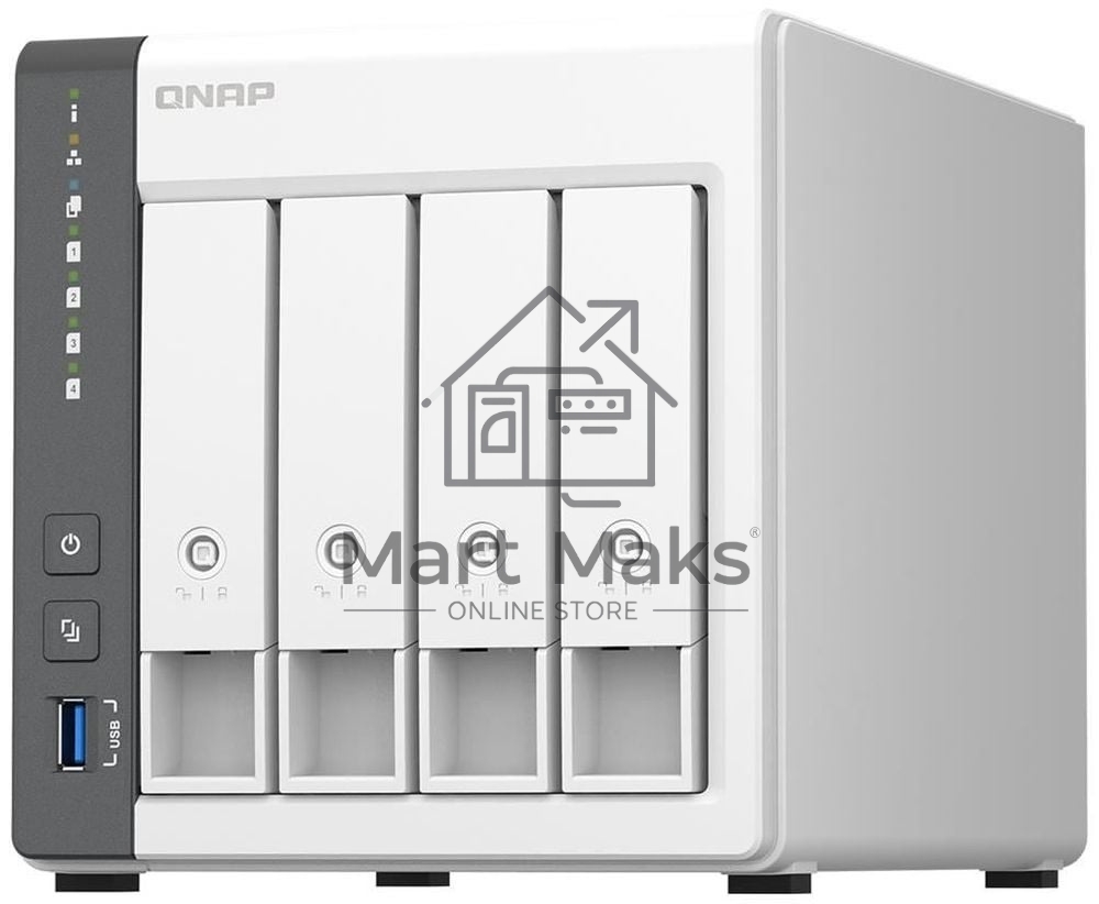 Сетевое хранилище SMB QNAP TS-433-4G NAS 4 HDD trays. ARM 4-core Cortex-A55 2.0GHz, ram 4 GB (max), 1x1GbE, 1x2.5GbE, 2xUSB 2.0 port,1xUSB 3.2 Gen 1