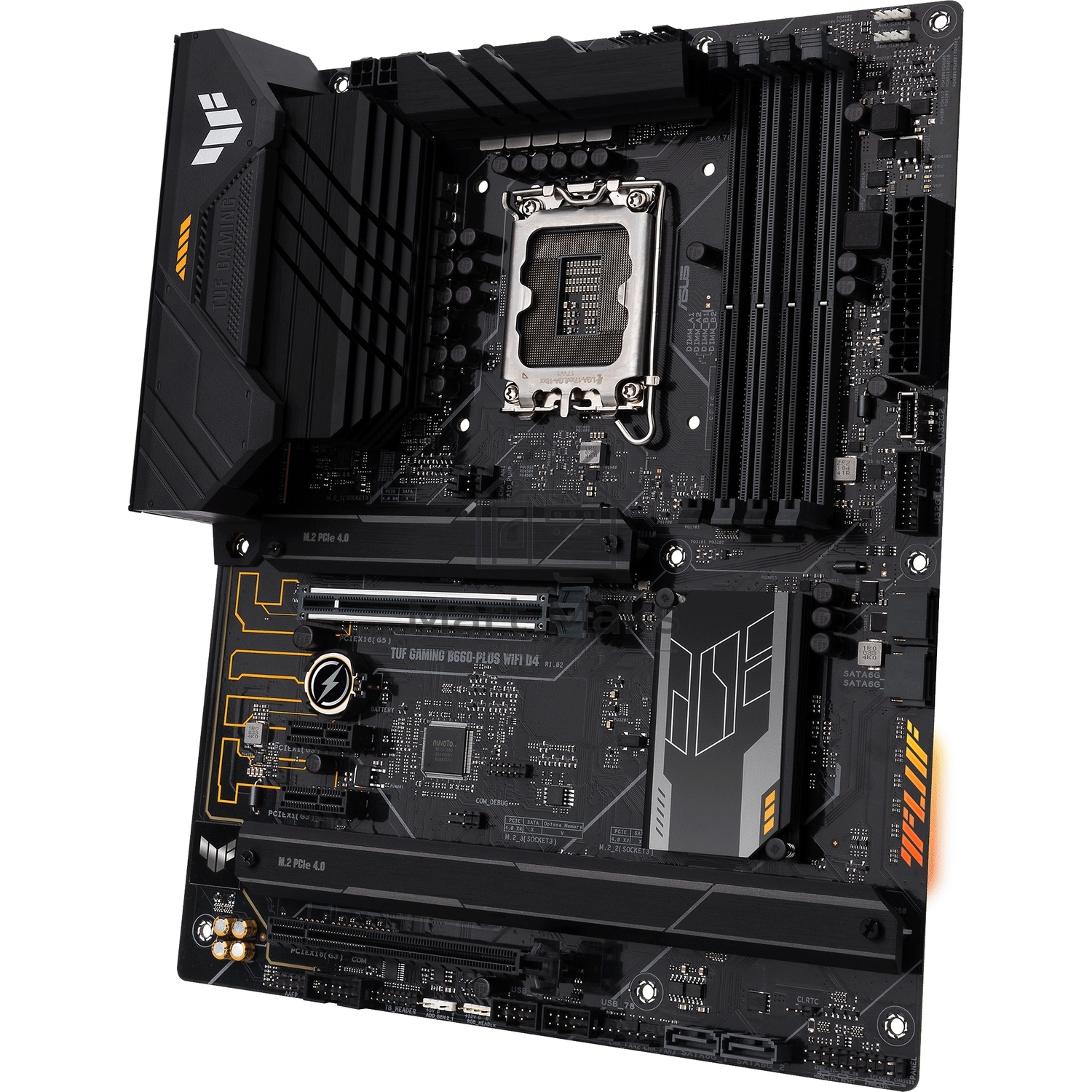 Материнская плата ASUS TUF GAMING B660-PLUS WIFI D4, LGA 1700, Intel B660, 4xDDR4, 4xSATA, 3xM.2, 1xPCI-E 5.0 x16, 1xPCI-E 3.0 x16 (x4), 1xHDMI, 1xDP, 1x 1Gb LAN, 3xUSB-A 3.2 Gen 1, 1xUSB-A 3.2 Gen 2, 2xUSB-A 2.0, 1xUSB-C 3.2 Gen 2x2, 3x3.5 мм, 7.1, ATX