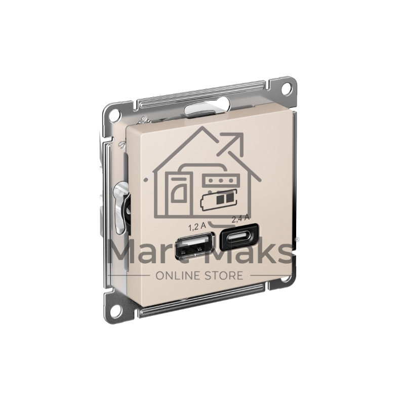 Механизм розетки USB AtlasDesign A+С 5В/2.4А 2х5В/1.2А беж. SchE ATN000239