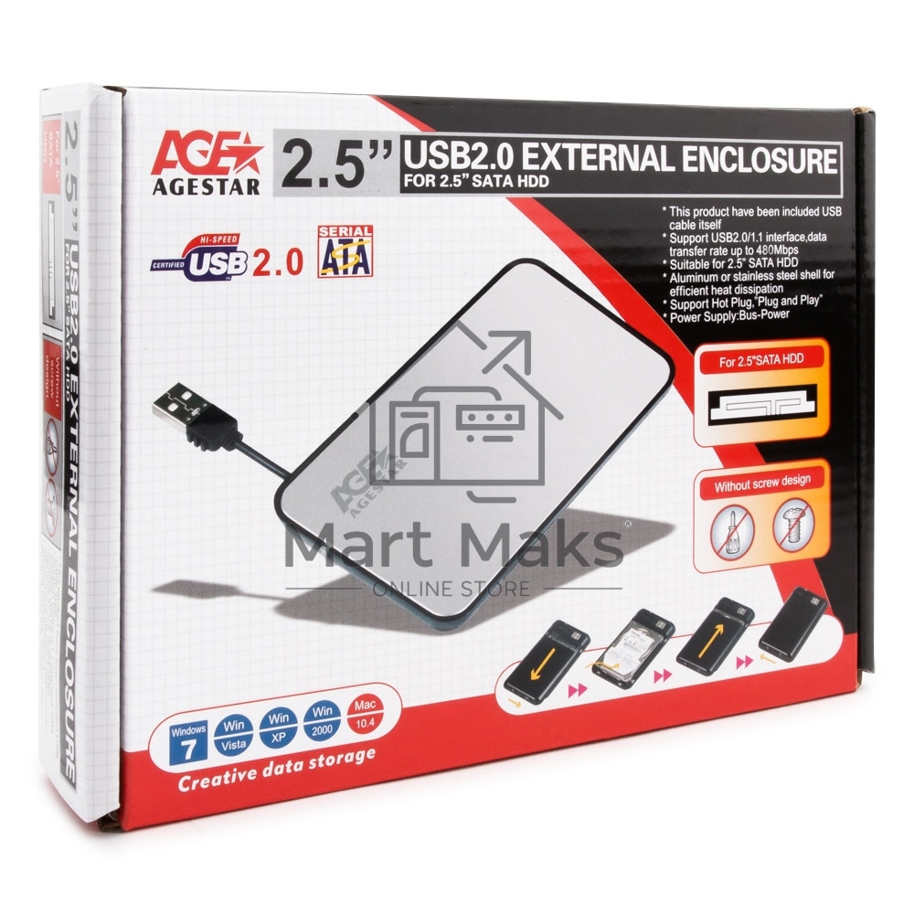 Внешний корпус для HDD AgeStar SUB2A8 SATA пластик/сталь черный 2.5