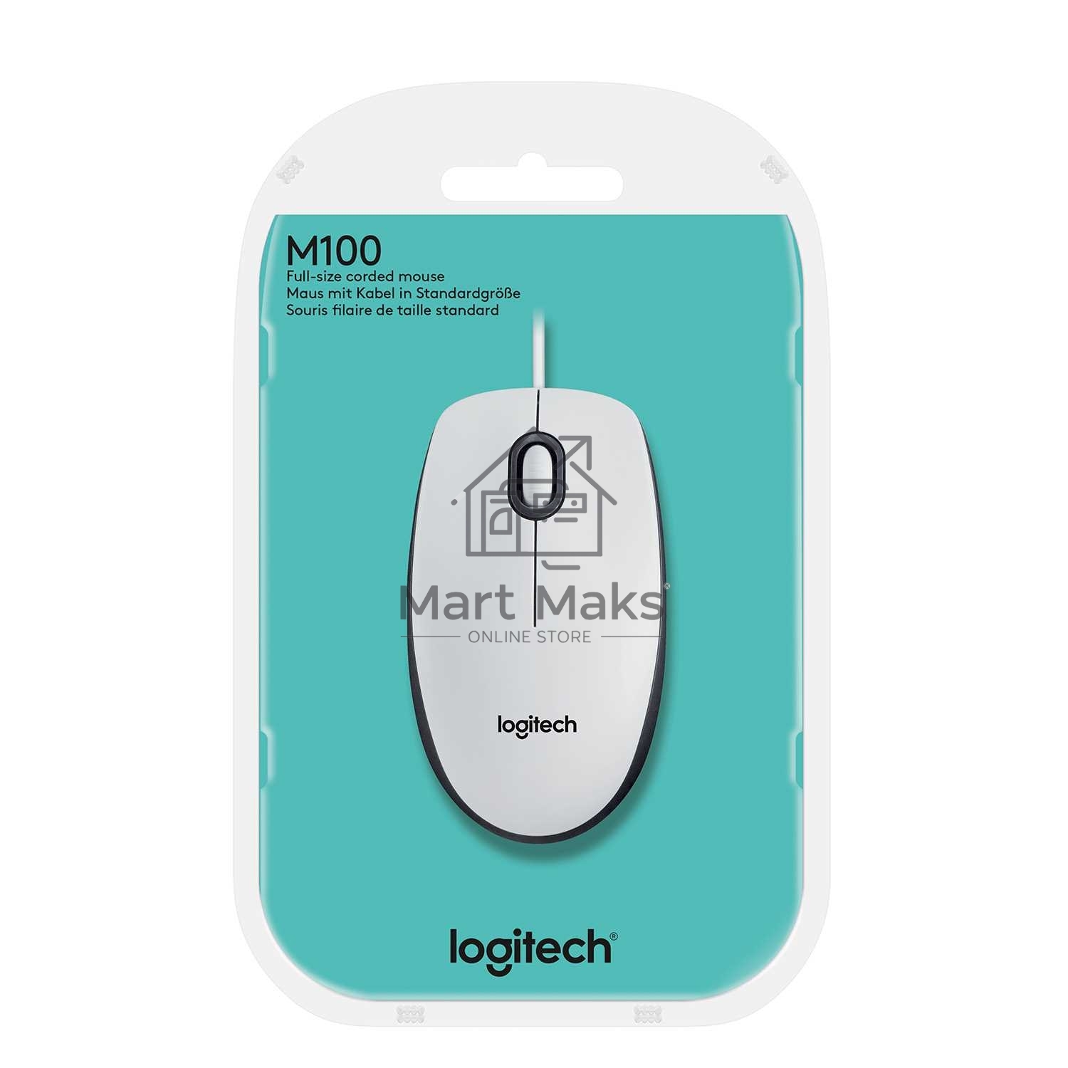 Мышь проводная Logitech M100 белый, 1000 dpi, USB, кнопки - 3