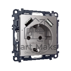 Комплект механизма электрической розетки ALFA Сталь матовый 2USB A+A 18W (быстрая зарядка) с/з QUANT (AP5090, VM155) MA509010