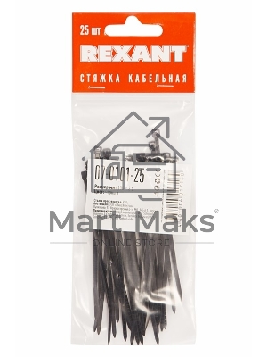 Хомут-стяжкa нeйлонoвая Rexant 100x2,5 мм, черная, упаковка 25 шт.