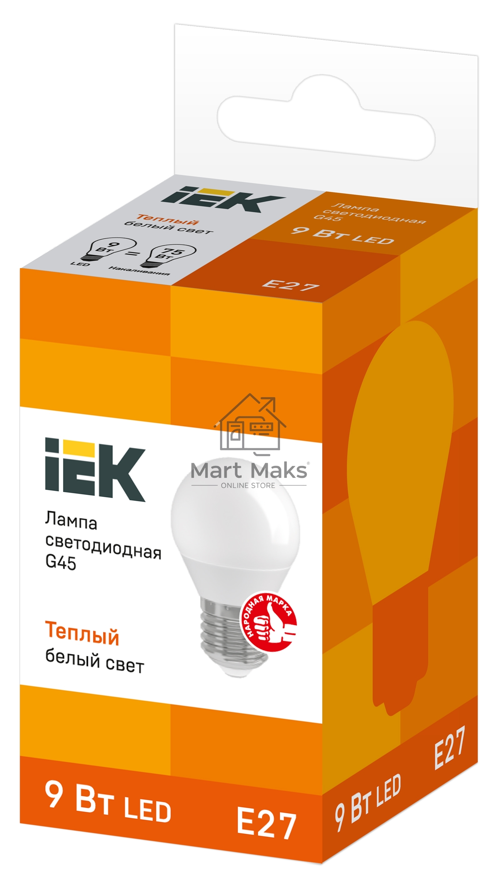 Лампа Iek LLE-G45-9-230-30-E27 светодиодная ECO G45 шар 9Вт 230В 3000К E27