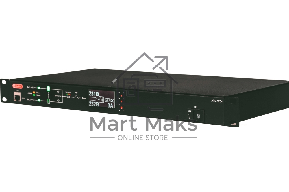 Автоматический ввод резерва ELEMY RACK ATS, 1U, 220В, 32А, OLED, Ethernet, in (2) IEC309, out (2) C19 (9) C13