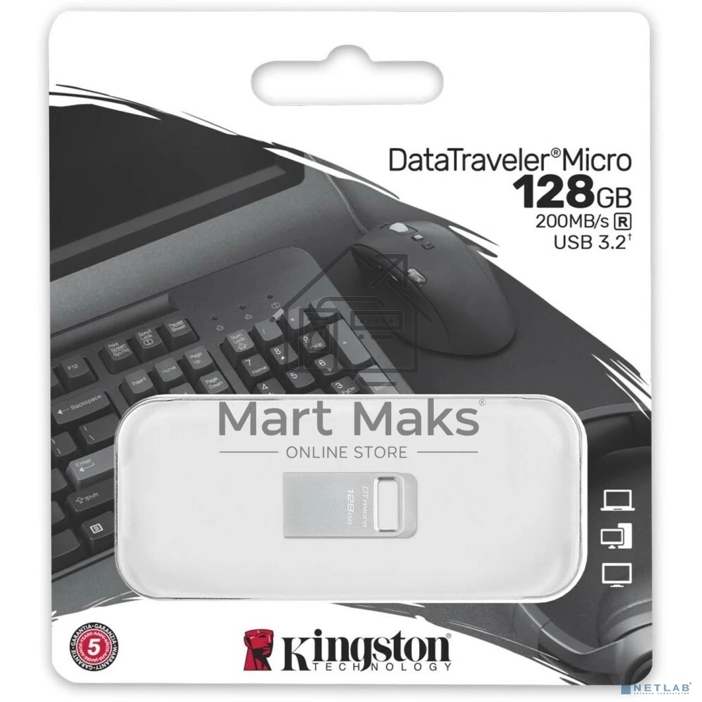 Флешка USB R/W R/W Kingston 128Gb DataTraveler Micro DTMC3G2/128GB USB3.0 серебристый