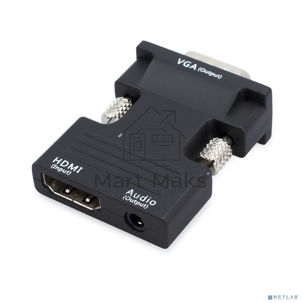 Адаптер ORIENT C105 HDMI F -> VGA 15M+Audio, для подкл.монитора/проектора к выходу HDMI, аудиокабель в комплекте, черный (31300)
