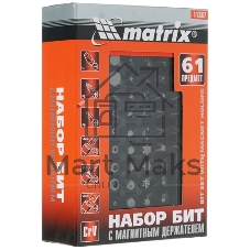 Набор бит Matrix с магнитным держателем, CrV, 61шт