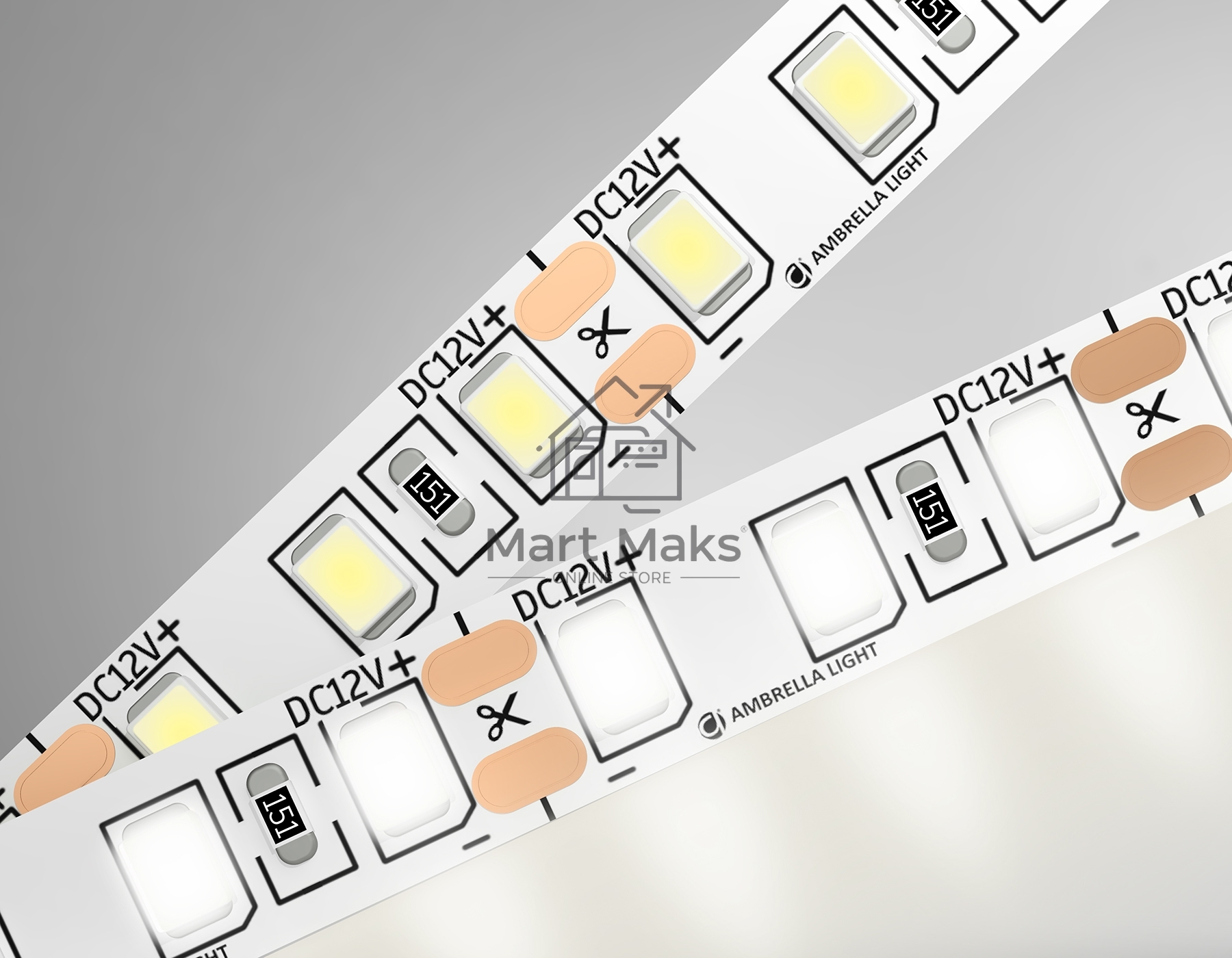 Светодиодная лента GS1102 2835 120Led/ 9.6W m/ 12V IP20 4500K/ 5000*8*1.2mm (2 конт.)