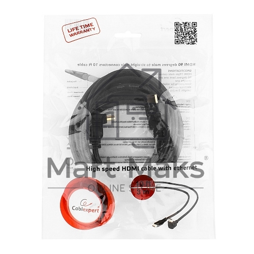 Кабель Cablexpert HDMI CC-HDMI490-10, 19M/19M, v2.0, медь, позол.разъемы, экран, угловой, 3м, черный, пакет