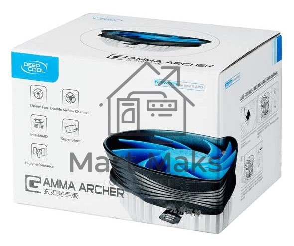 Кулер для процессора DEEPCOOL GAMMA ARCHER синий, 120 мм, алюминий, 1600 об/мин, 26.1 дБ, 3 pin, 95 Вт, 65.5 мм