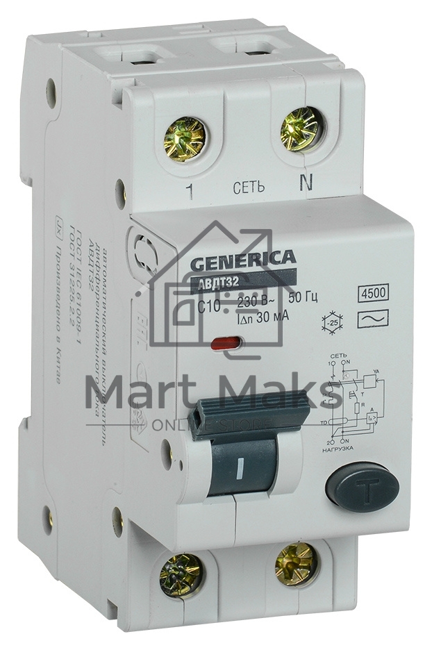 Выключатель автоматический дифференциального тока Iek MAD25-5-010-C-30 АВДТ 32 C10 - GENERICA