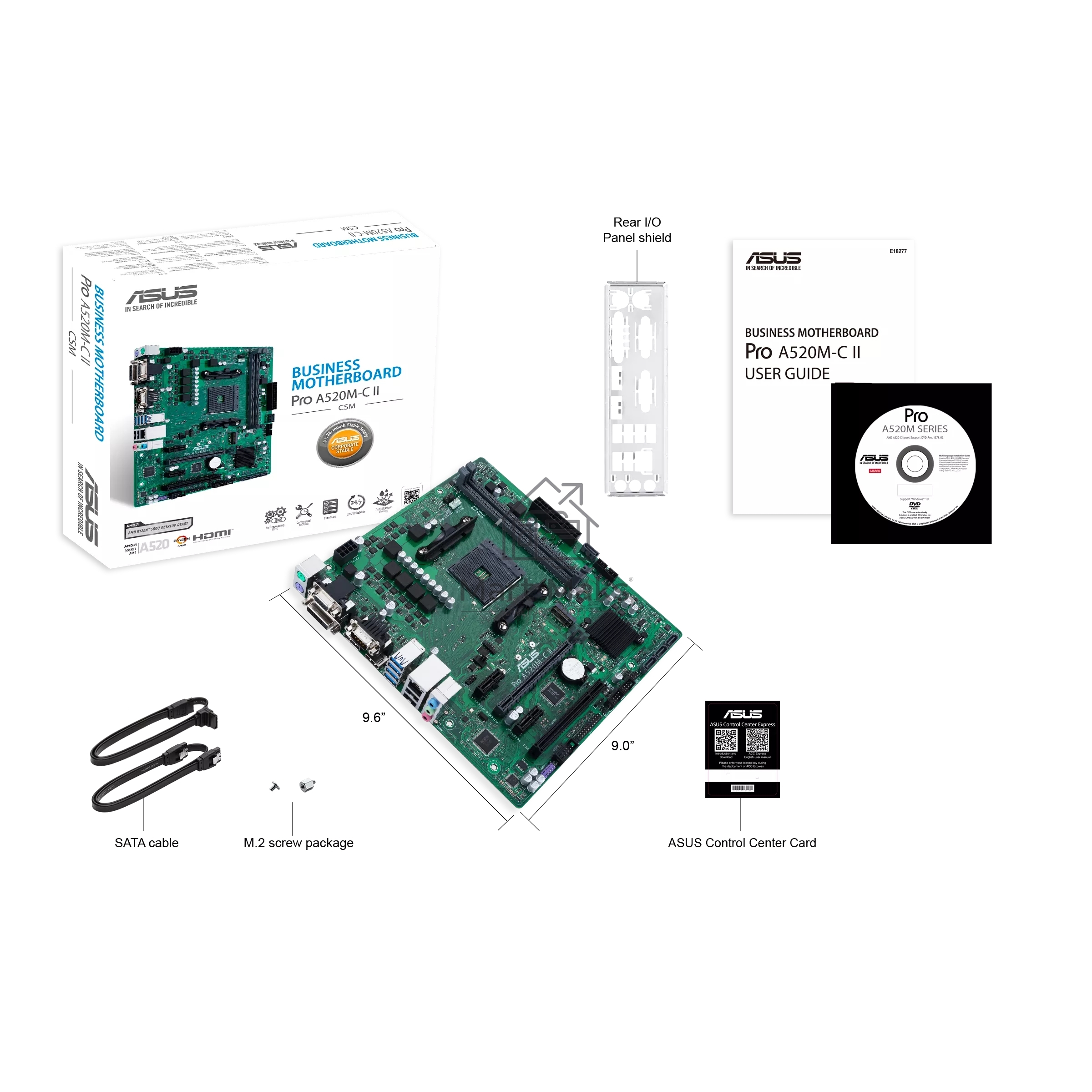 Материнская плата ASUS Pro A520M-C II/CSM, AM4, AMD A520, 2xDDR4, 4xSATA, 1xM.2, 1xPCI-E 3.0 x16, 2xPCI-E x1, 1xDVI-D, 1xDP, 1xHDMI, 1xVGA, 1x 1Gb LAN, 2xUSB-A 2.0, 4xUSB-A 3.2 Gen 1, 3x3.5 мм, Micro-ATX