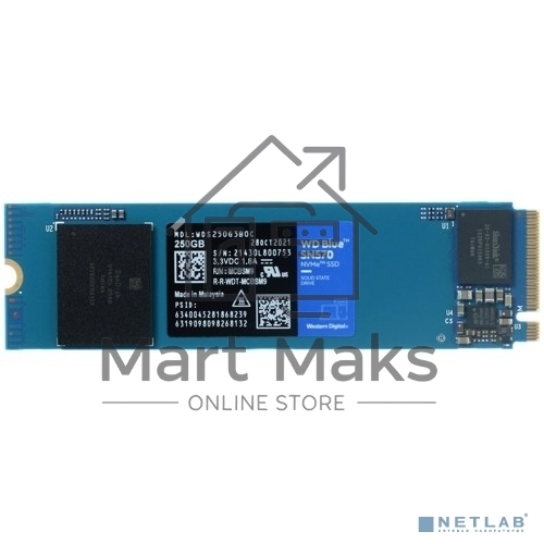 Накопитель SSD WD Blue SN570 WDS250G3B0C, 250Gb, PCIe 3.0 x4, M.2 2280, NVMe, R/W 3300/1200