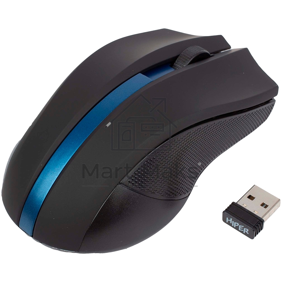 Мышь беспроводная HIPER HOMW-074 черный/синий, 1000 dpi, радиоканал, USB, кнопки - 3