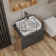Комплект: тумба Bau Dream Blackwood графит 60, 1 ящик, раковина прямоугольная BAU Cerama 48х37, мрамор, смеситель Hotel Stil, нерж сталь, выпуск клик клак белый