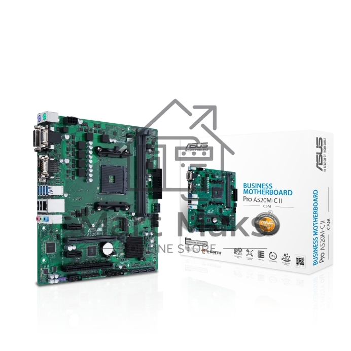 Материнская плата ASUS Pro A520M-C II/CSM, AM4, AMD A520, 2xDDR4, 4xSATA, 1xM.2, 1xPCI-E 3.0 x16, 2xPCI-E x1, 1xDVI-D, 1xDP, 1xHDMI, 1xVGA, 1x 1Gb LAN, 2xUSB-A 2.0, 4xUSB-A 3.2 Gen 1, 3x3.5 мм, Micro-ATX