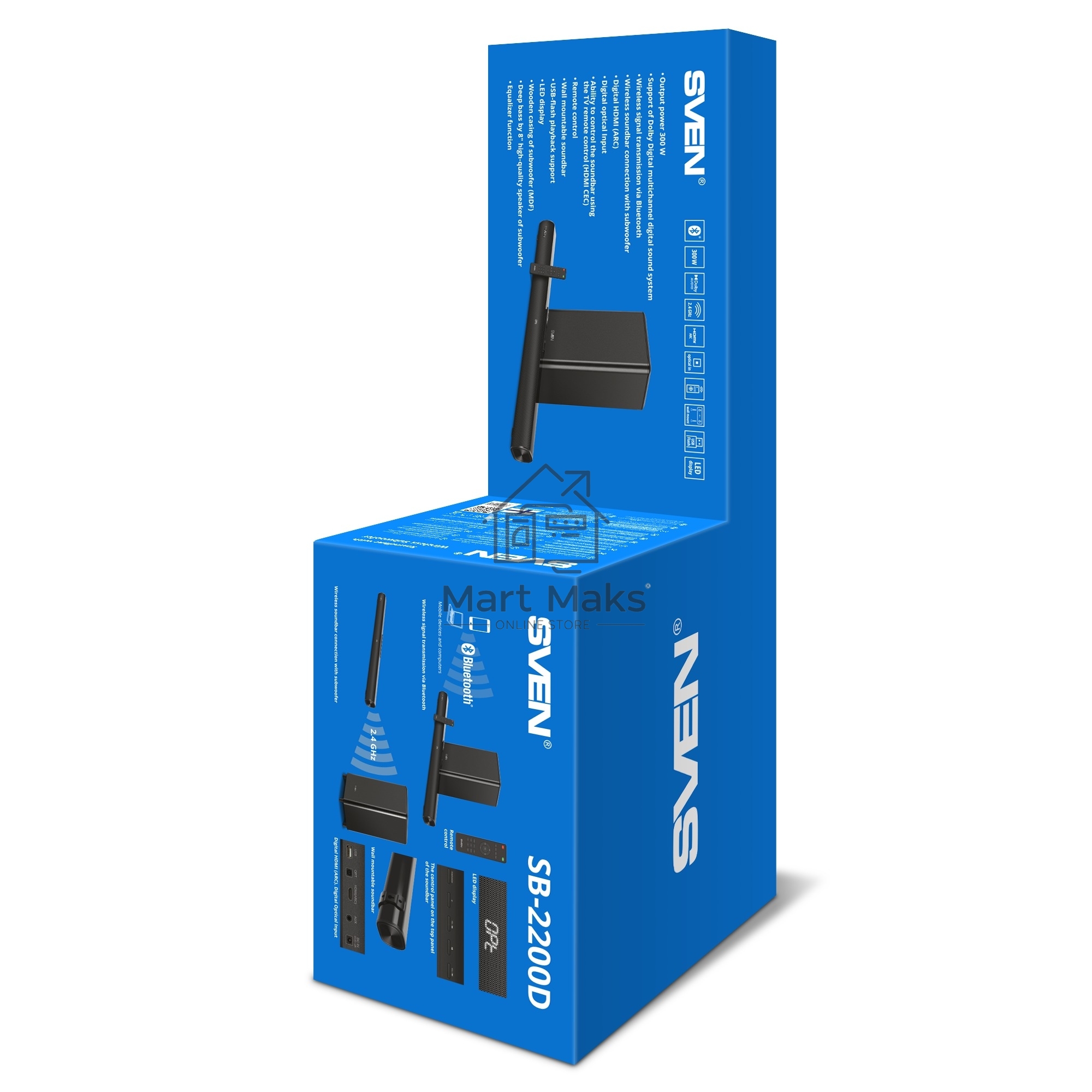 Саундбар Sven SB-2200D черный (2 x 60W, Bluetooth сабвуфер 180W, пульт ДУ, LED-дисплей, HDMI, USB)