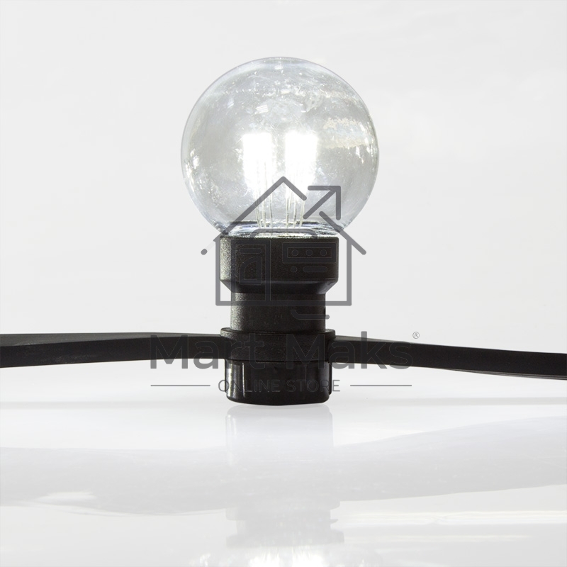 Гирлянда LED Galaxy Bulb String 10м, черный КАУЧУК, 30 ламп*6 LED БЕЛЫЕ, влагостойкая IP65