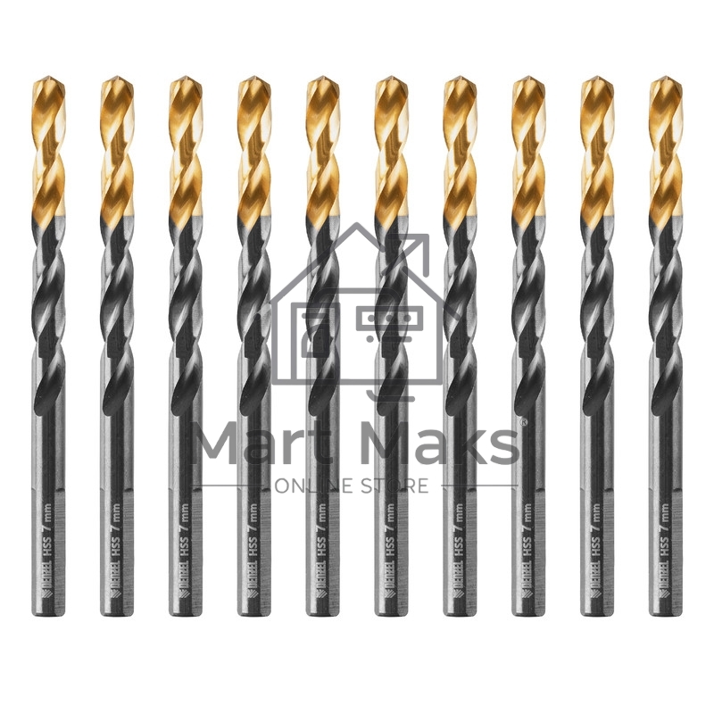 Сверло по металлу, 7 мм, HSS-Tin, Golden Tip, 10 шт. Denzel