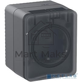 Розетка 1-м ОП AtlasDesign Profi54 16А IP54 250В с заземл. защ. шторки антрацит SchE ATN544045