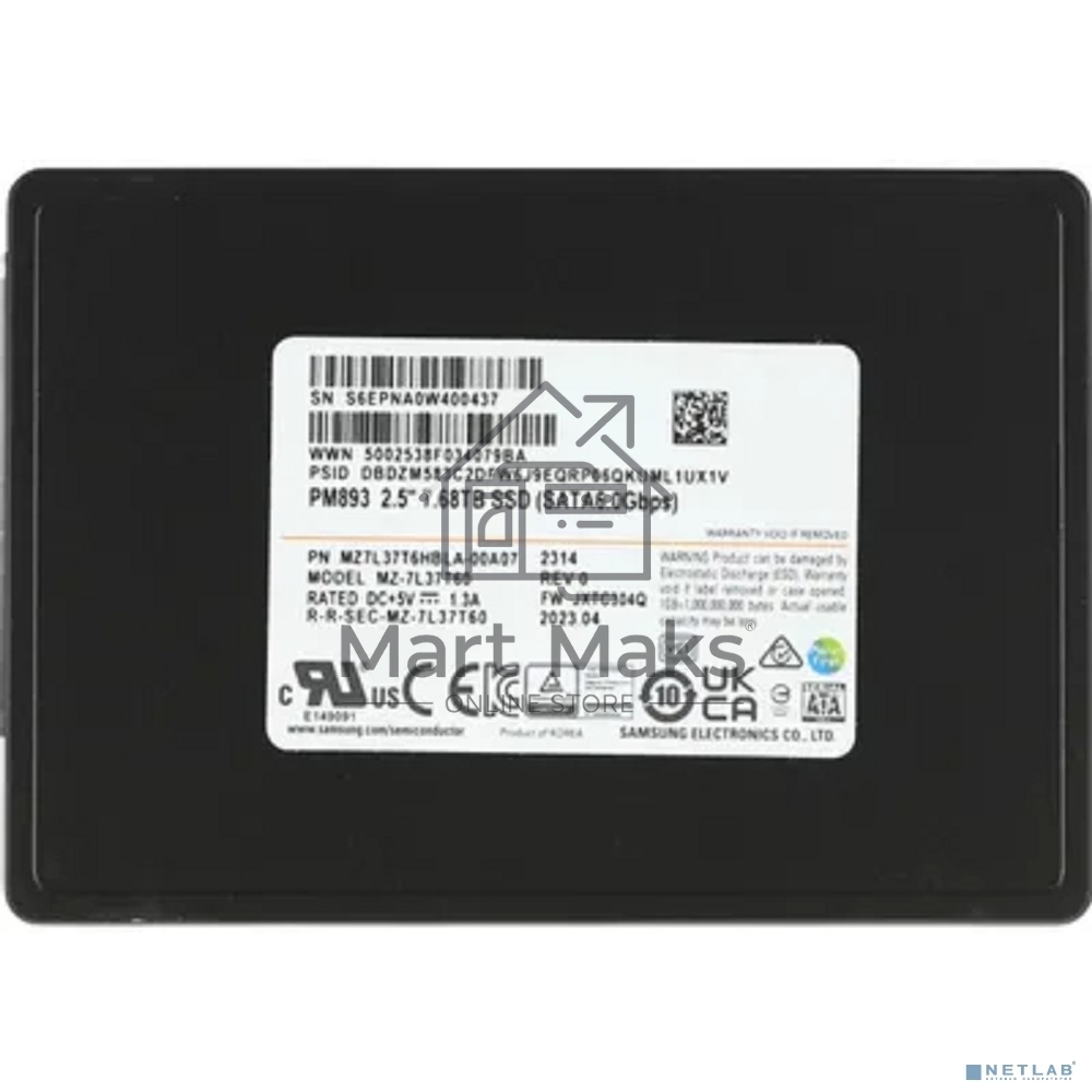 Накопитель SSD Samsung PM893, 7.68TB, SATA III, 2.5