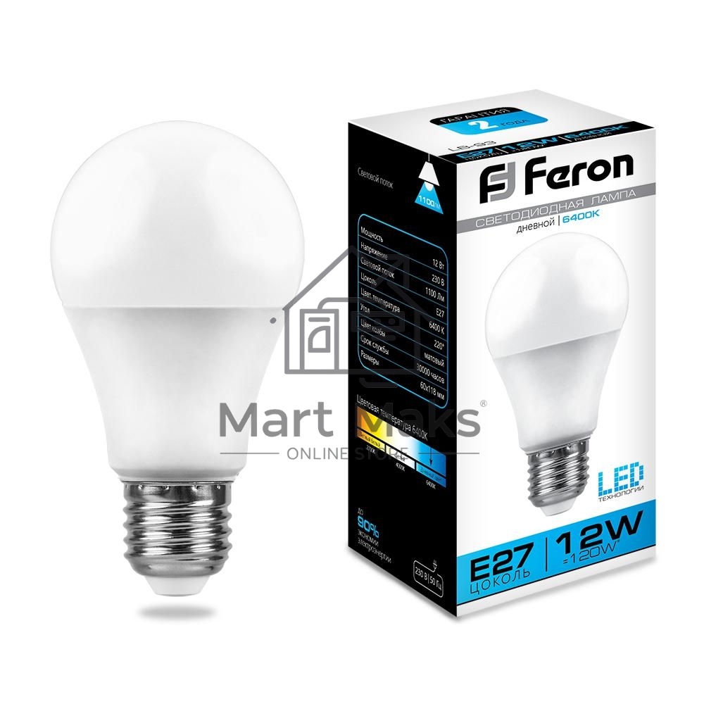 Лампа светодиодная FERON LB-93 (25490) 12W 230V E27 6400K A60