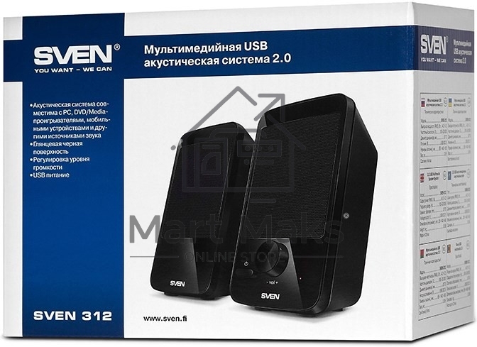 Колонки SVEN 312, черный 2.0, 100 – 20 000 Гц, 4Вт