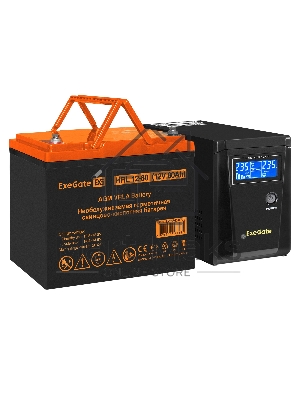 Комплект источника бесперебойного питания Exegate EX295986RUS + батарея 80Aч EX285654RUS 1шт (инвертор, синус, для котла) ExeGate SineTower SZ-600.LCD.AVR.1SH <600VA/360W, чистый синусоида, LCD дисплей, AVR, 1*Schuko, линейно-интерактивный, Black> + батар