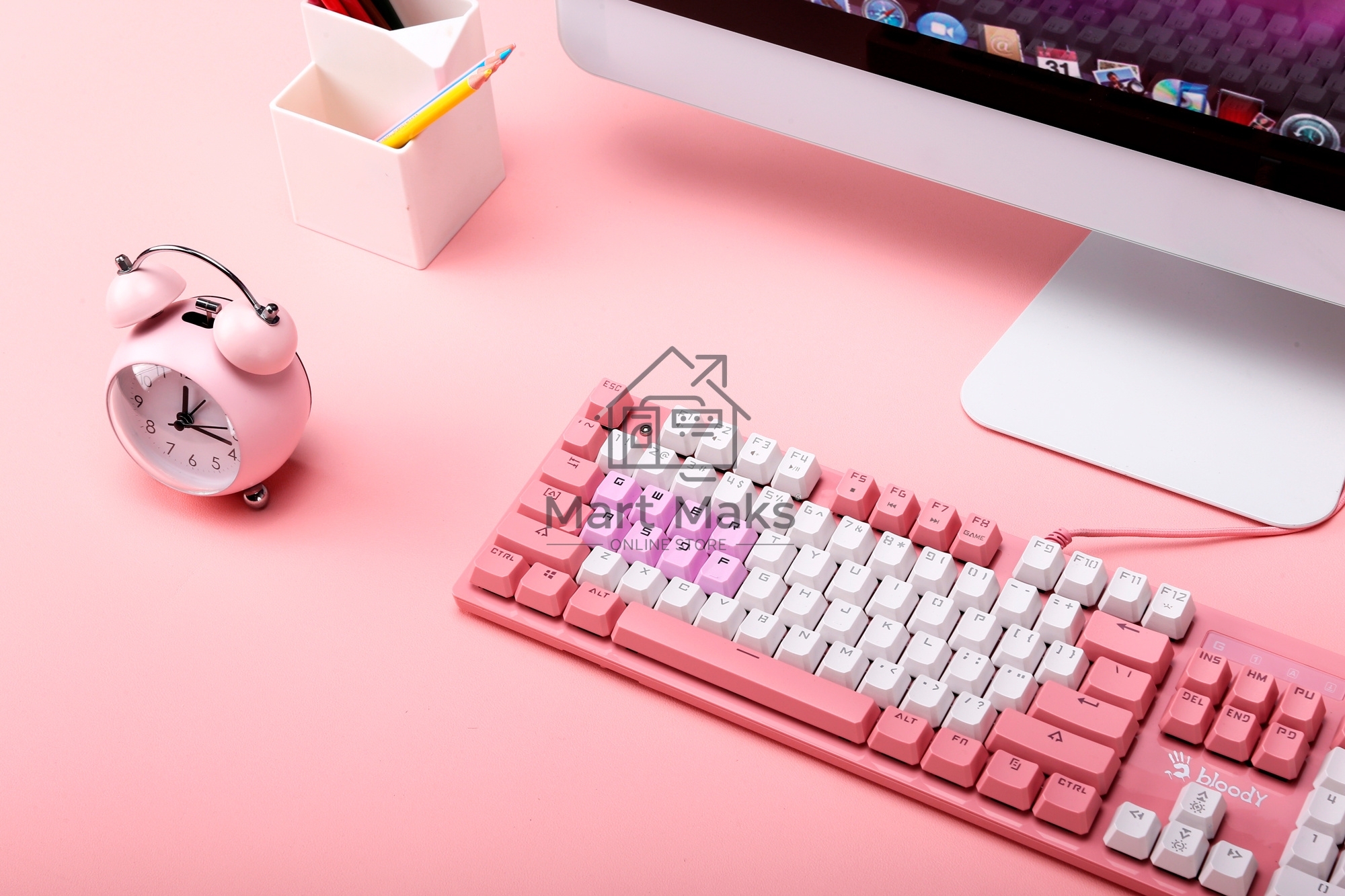 Клавиатура A4Tech Bloody B800 Dual Color проводная USB розовый/белый