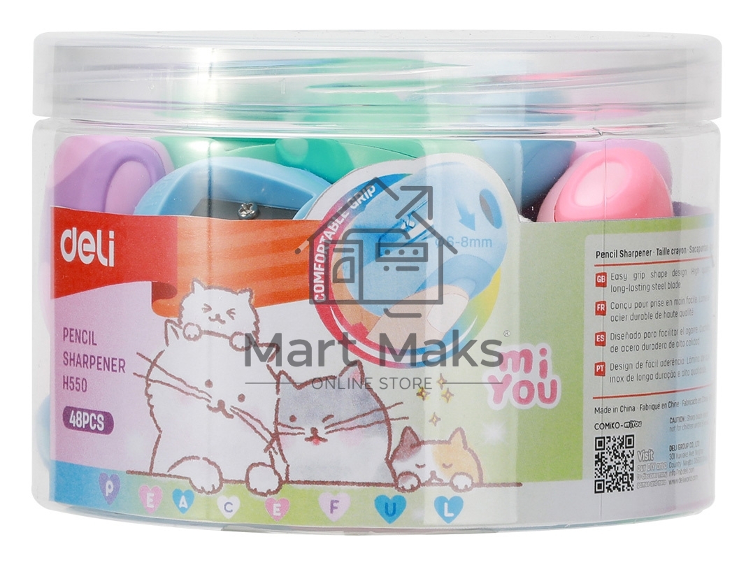 Точилка для карандашей ручная Deli MiYou EH550, 1 отверстие, пластик, ассорти, туба