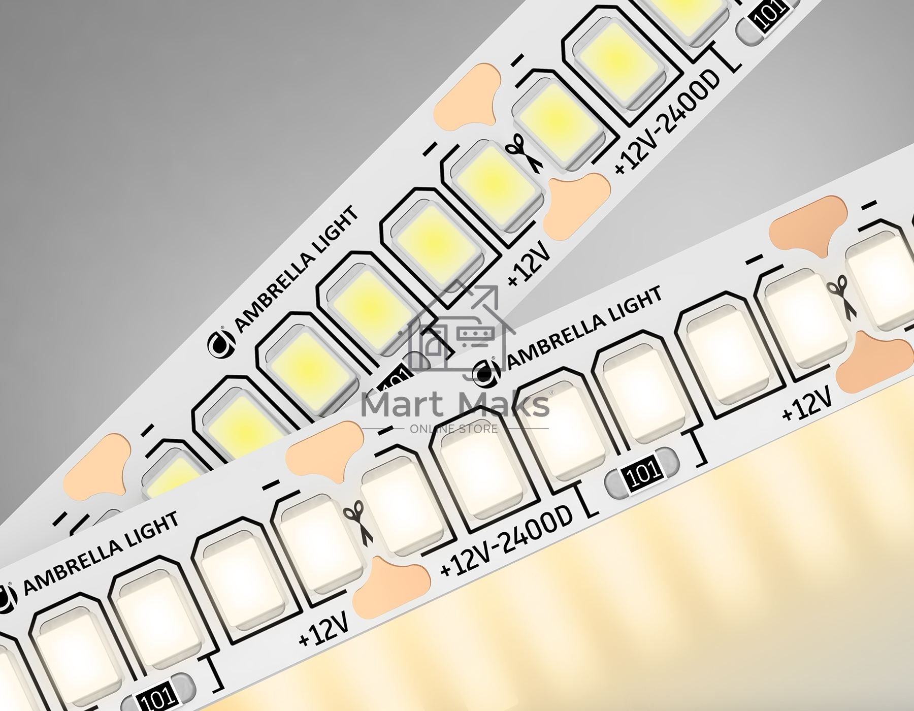 Светодиодная лента Ambrella light GS1401 2835 240Led/ 17W m/ 12V IP20 3000K/ 5000*10*1.2mm (2 конт.)