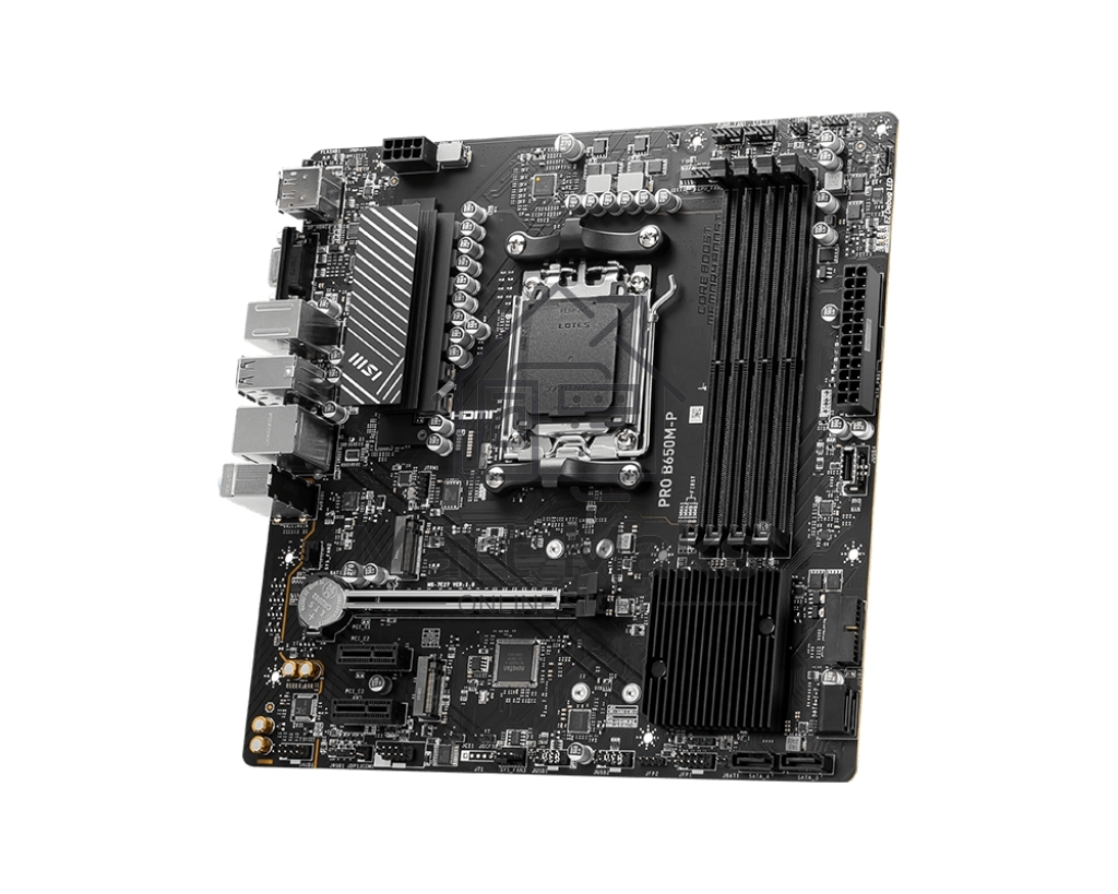 Материнская плата MSI PRO B650M-P, AM5, AMD B650, 4xDDR5, 4xSATA, 2xM.2, 1xPCI-E 4.0 x16, 2xPCI-E 4.0 x1, 1xHDMI, 1xDP, 1xVGA, 1x2.5Gb LAN, 2xUSB 3.2 Gen 1, 2xUSB 3.2 Gen 2, 3x3.5 мм, 7.1, Micro-ATX