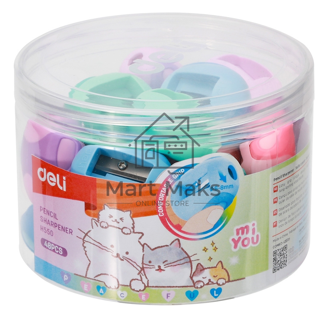 Точилка для карандашей ручная Deli MiYou EH550, 1 отверстие, пластик, ассорти, туба