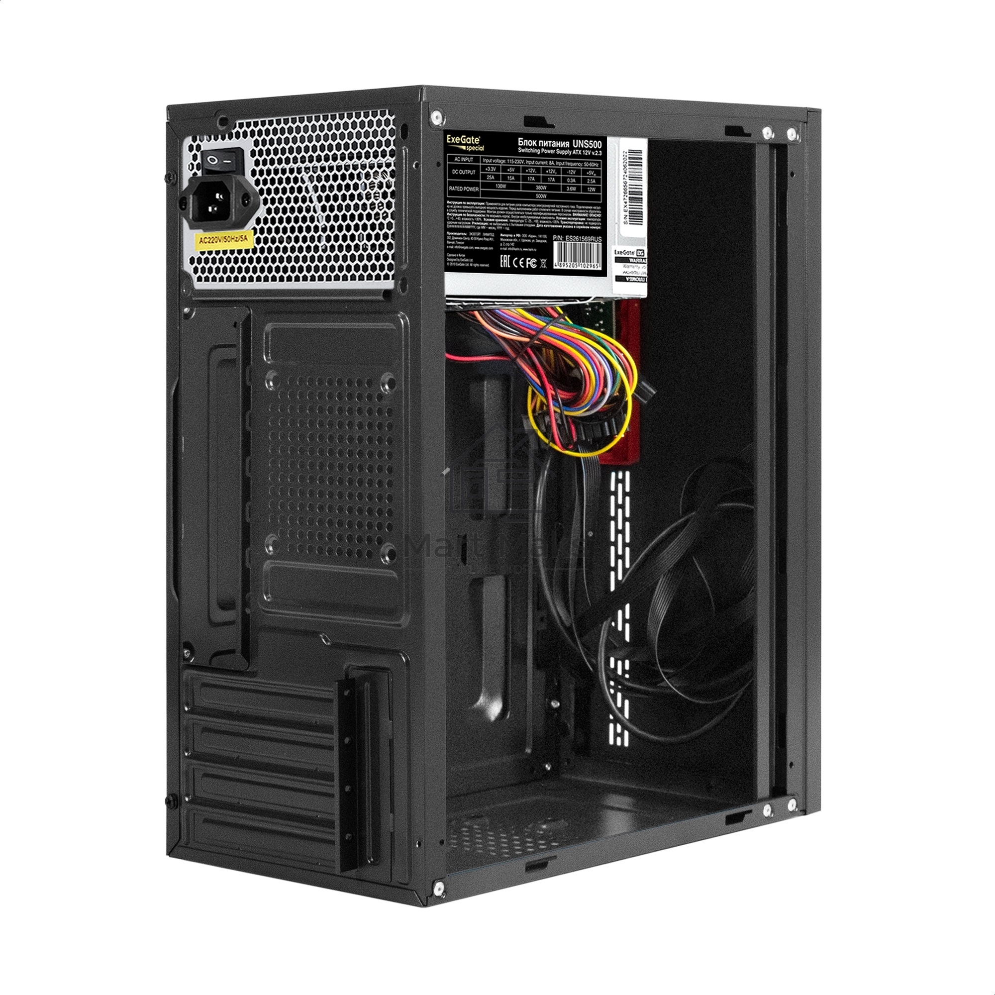 Компьютерный корпус Minitower ExeGate BAA-403U-UNS500 (mATX, БП UNS500 с вент. 12см, 2*USB+1*USB3.0, HD Audio, черный)