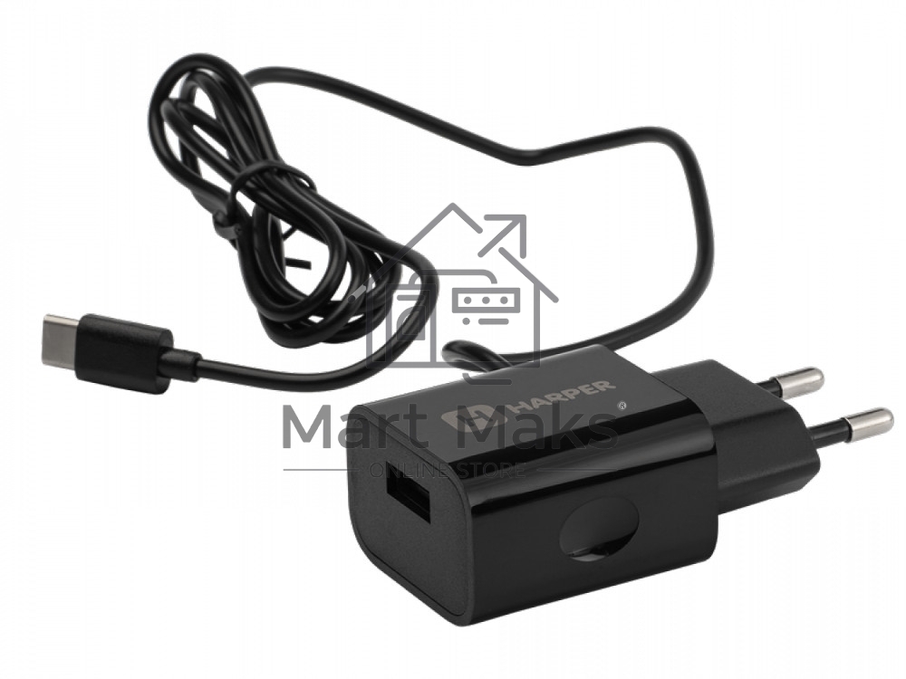Сетевое зарядное устройство Harper WCH-5118 BLACK 1xUSB 2.1A + кабель USB Type-C