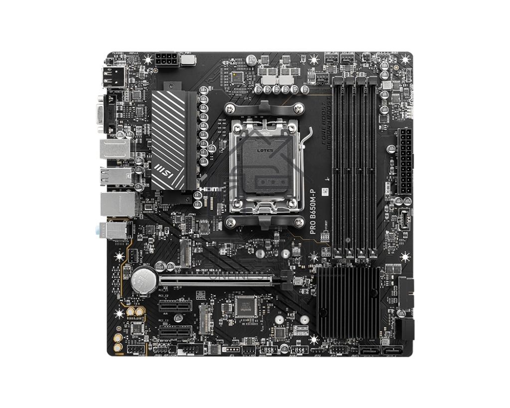Материнская плата MSI PRO B650M-P, AM5, AMD B650, 4xDDR5, 4xSATA, 2xM.2, 1xPCI-E 4.0 x16, 2xPCI-E 4.0 x1, 1xHDMI, 1xDP, 1xVGA, 1x2.5Gb LAN, 2xUSB 3.2 Gen 1, 2xUSB 3.2 Gen 2, 3x3.5 мм, 7.1, Micro-ATX