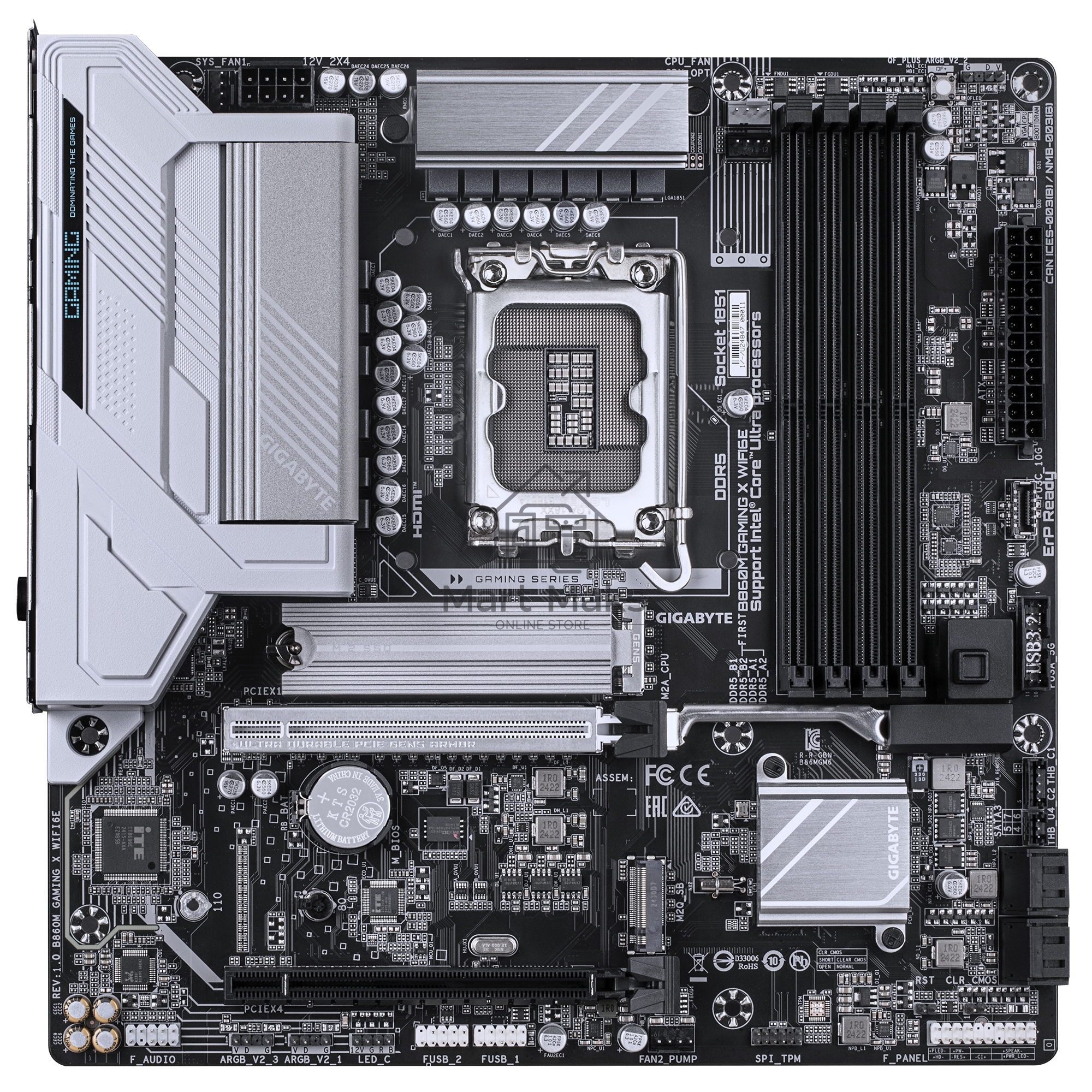 Материнская плата Gigabyte B860 GAMING X WIFI6E, LGA 1851, Intel B860, 4xDDR5, 4xSATA, 3xM.2, 1xPCIe 5.0 x16, 2xPCIe 4.0 x16, 1xHDMI, 1xDP, 1x 2.5Gb LAN, 4xUSB-A 2.0, 2xUSB-A 3.2 Gen 1, 1xUSB-C 3.2 Gen 2, 7.1, 3x3.5 мм, 3xARGB, 4xRGB, ATX