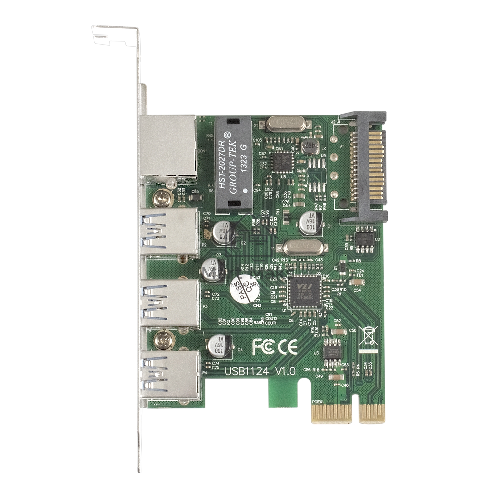 Контроллер сетевой ExeGate EXE-361 PCI-E 2.0, 3*USB3.0 ext + LAN UTP 1000Mbps, раз.доп.пит.OEM)