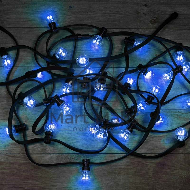 Гирлянда LED Galaxy Bulb String 10м, черный КАУЧУК, 30 ламп*6 LED СИНИЕ, влагостойкая IP65