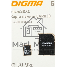 Флеш карта microSDXC 64Gb Class10 Digma CARD30 + adapter