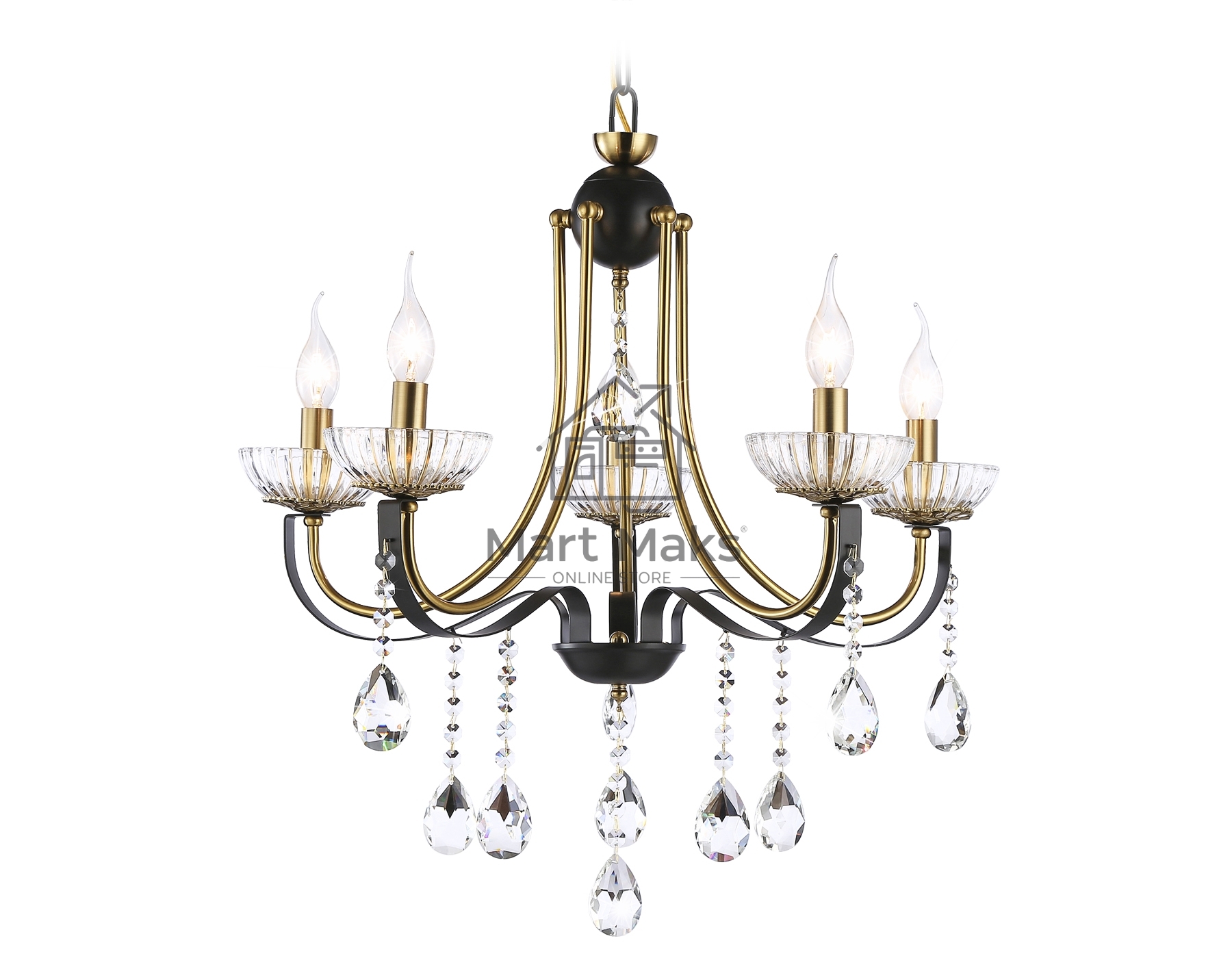 Светильник Ambrella light TR4952/5 BK/GD/CL черный/золото/прозрачный E14*5 max 40W D620*670