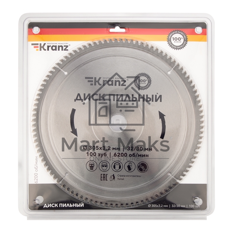 Диск пильный 305 мм х 100 зуб х 32/30 мм Kranz