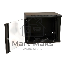Шкаф коммутационный WRline (WR-TW-1245-GP-RAL9004) настенный 12U 600x450 мм пер. дв. стекл 2 бок. пан. 60 кг черный 370 мм 650 мм IP20 сталь