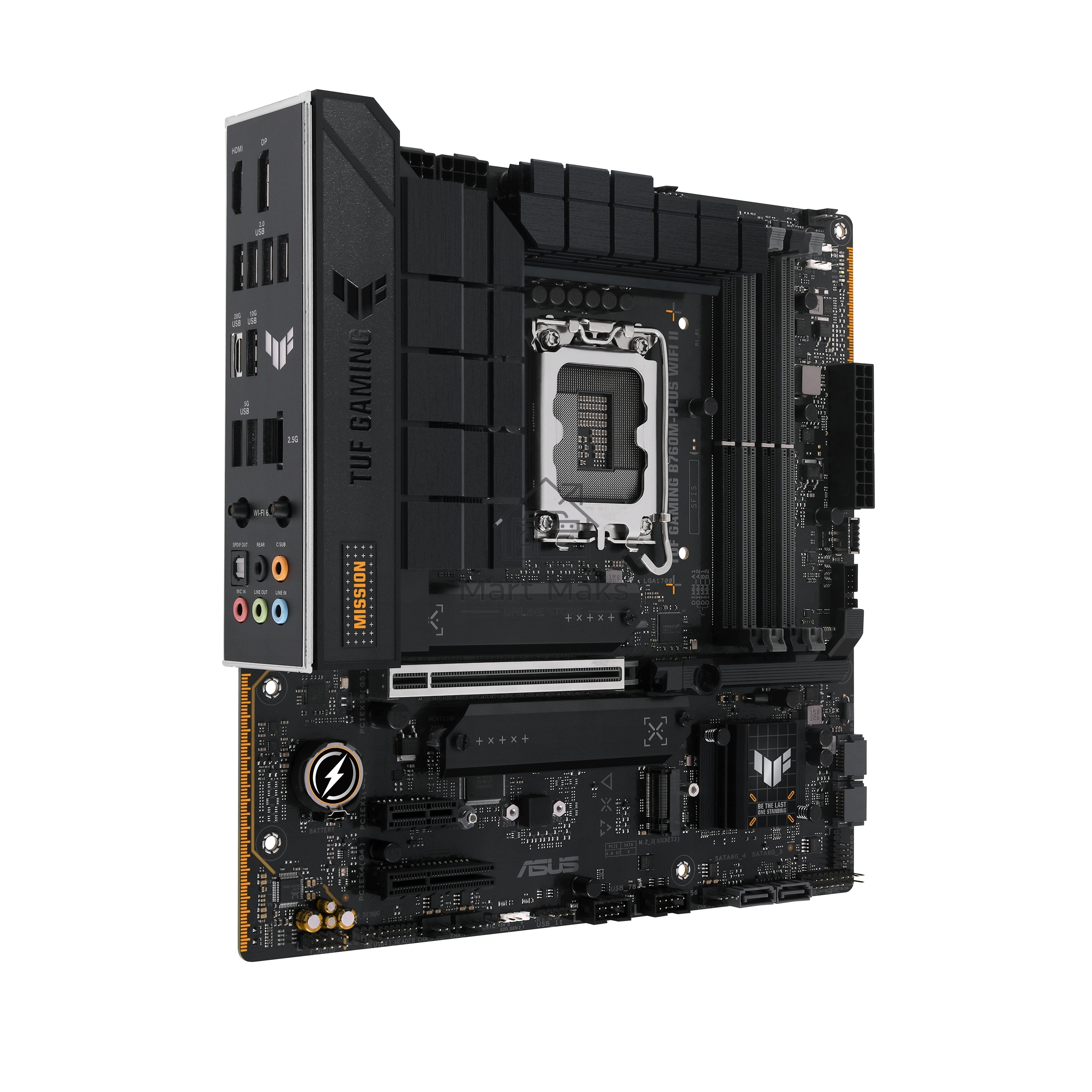 Материнская плата ASUS TUF GAMING B760M-PLUS WIFI II, LGA 1700, Intel B760, 4xDDR5, 4xSATA, 3xM.2, 1xPCIe 5.0 x16, 1xPCIe x4, 1xUSB-A 3.2 Gen 2, 2xUSB-A 3.2 Gen 1, 4xUSB 2.0, 1xUSB-C 3.2 Gen 2x2, 1x2.5Gb LAN, 5x3.5 мм, 7.1, Wi-Fi 6E, Bluetooth 5.3, mATX