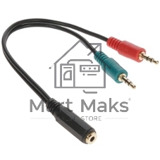 Кабель аудио Cablexpert CCAB-02-35MYHM-0.2MB. 3.5 Jack 4pin(M)/2х 3.5 Jack(F) наушники и микрофон, черный, 0.2м, блистер