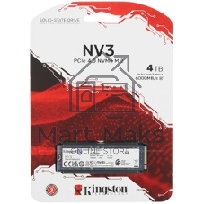 Накопитель SSD Kingston NV3, 1000Gb, M.2(22x30мм), NVMe, PCIe 4.0 x4, 3D TLC, R/W 6000/4000Mb/s, TbW 320, DWPD 0.2 (60 мес)