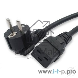 Кабель питания Hyperline PWC-IEC19-SHM-1.8-BK (Shucko+C19) (3x1.5), 1.8м